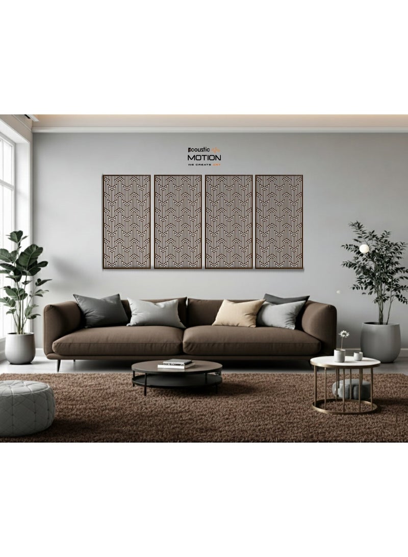 ACOUSTIC MOTION® Wooden MDF Wall Art Decor Panels, METRIX Design with Double-Face Tape, Modern Brown Wall Hanging for Home, Living Room, Bedroom, Office & Hotel, 25×50×0.5 cm, 4-Piece Set - Image 3